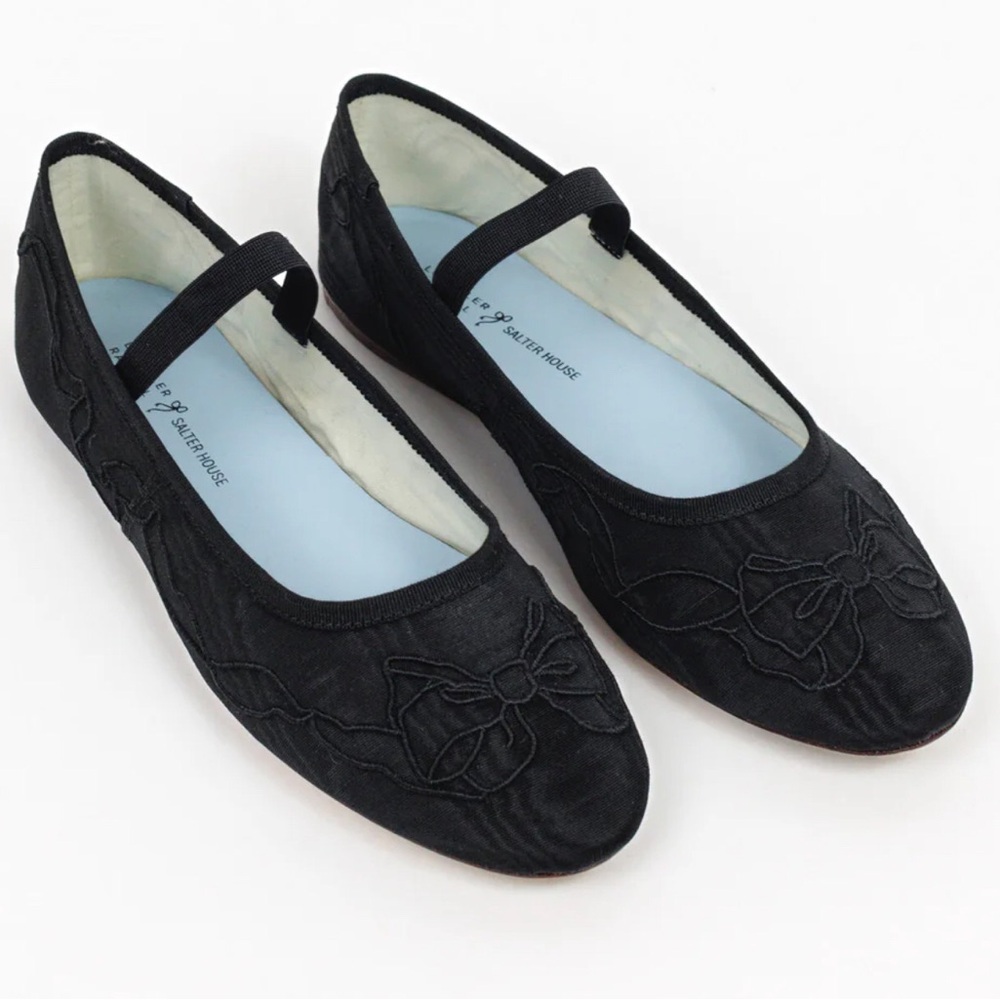 LOEFFLER RANDALL x SALTER HOUSE Black Moire Bow Flats sz 10.5